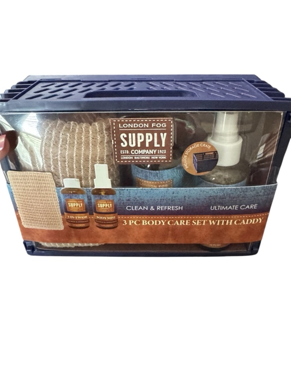 NWT London Fog 3-Piece Body Care Set with Caddy - Navy